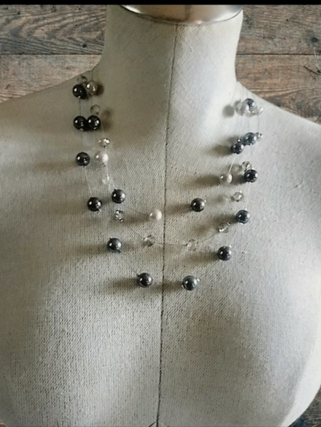 Gunmetal Gray And White Beaded Necklace